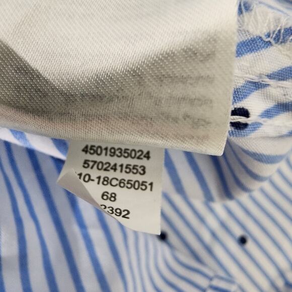 Chico's Womens Easy Cotton Pocket Tunic Dot Stripe 3/4 Sleeve Blue 4/6 No Iron - Picture 10 of 10